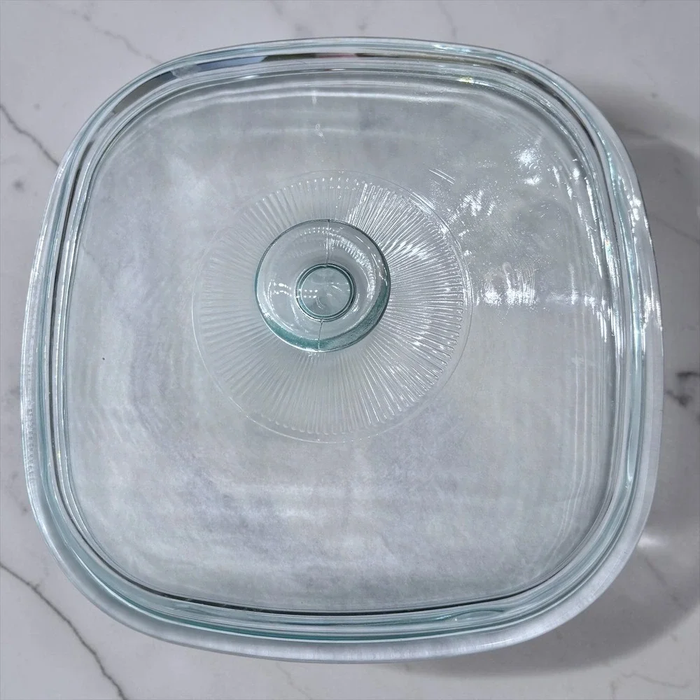 26 Pyrex A12C.A Clear Glass Square‎ Casserole Lid Sunburst Ribbed Knob Vintage